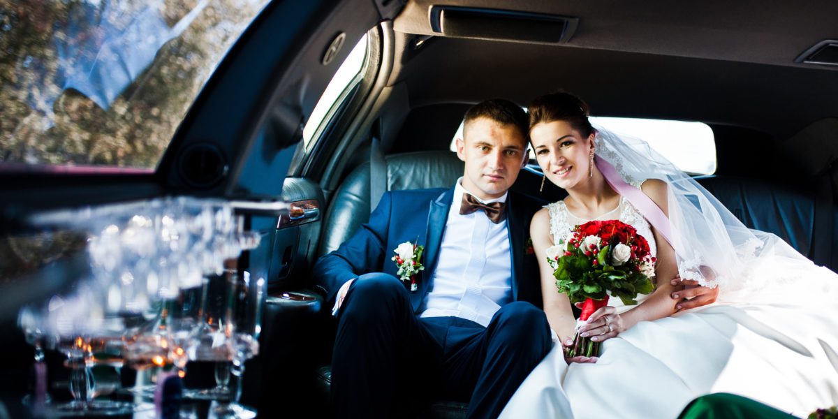 wedding couple indoor the limousine