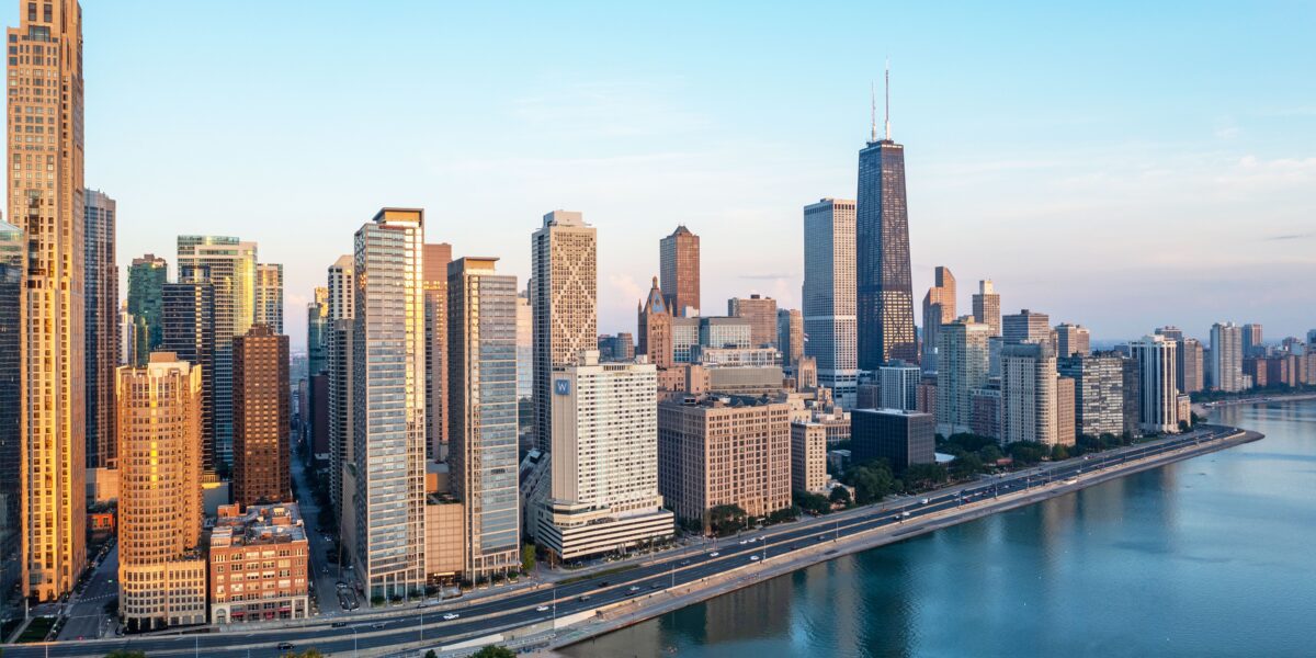 Aerial view of the modern buildings in Navy Pier