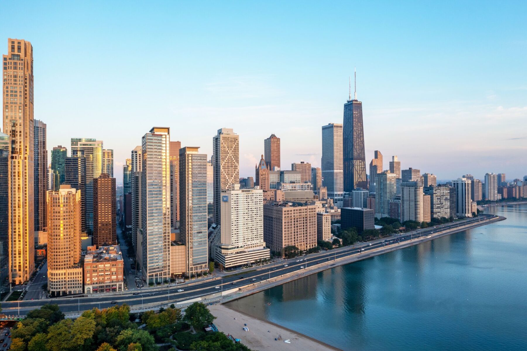 Aerial view of the modern buildings in Navy Pier